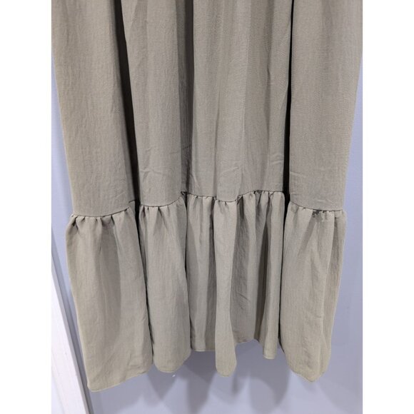 ASOS Design Women's Sleeveless Tiered Dress Olive Green Midi Elastic Waist Sz 18 - Picture 8 of 16